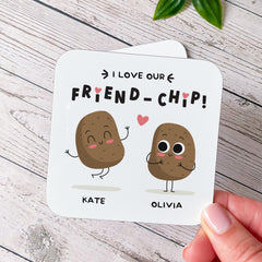 Gift for Friends Personalised Friend - chip Coaster Funny Best Friend Gift with Names Cute Potato Design Birthday Friendship Keepsake