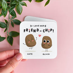 Gift for Friends Personalised Friend - chip Coaster Funny Best Friend Gift with Names Cute Potato Design Birthday Friendship Keepsake
