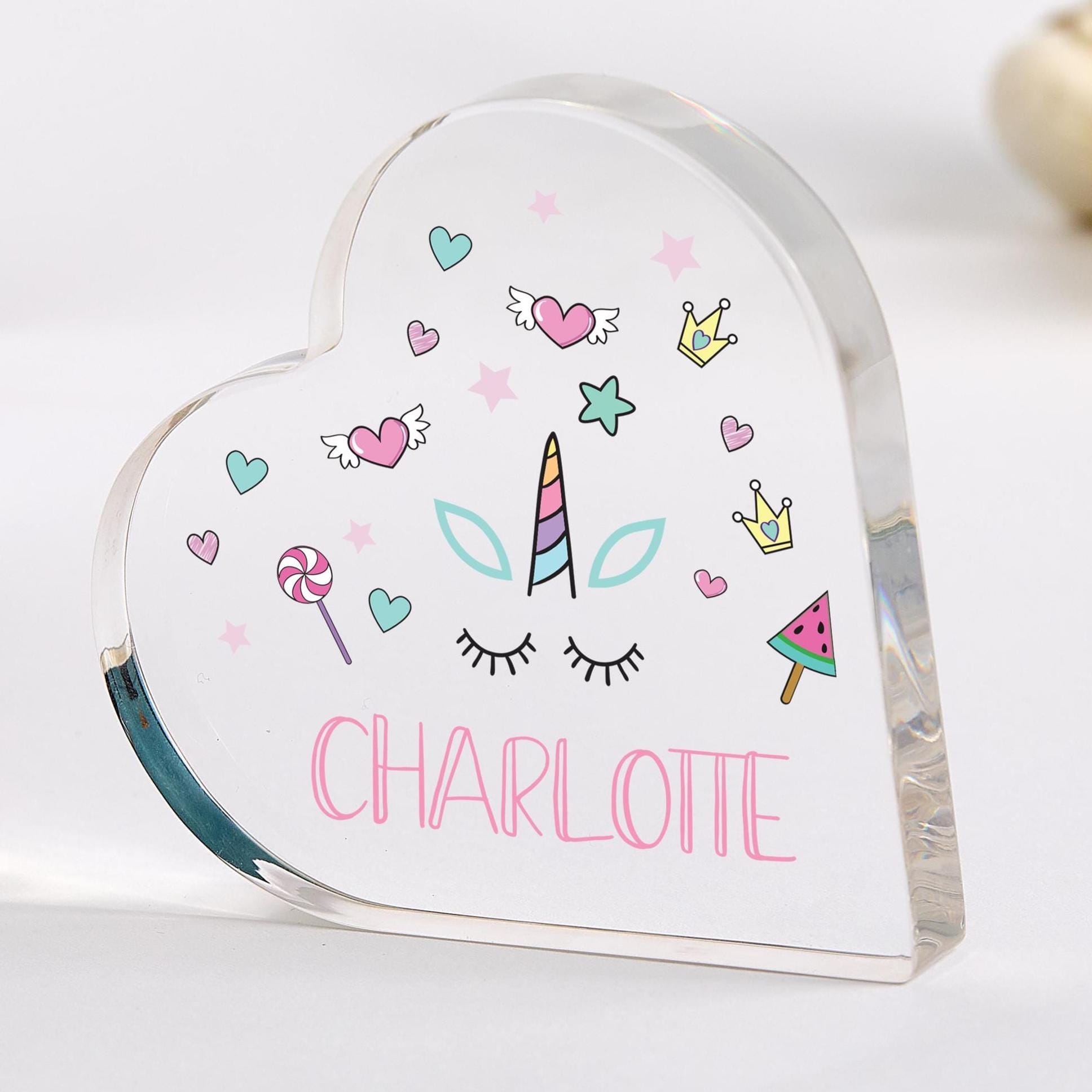 Gift for Girl with Name Unicorn Heart Plaque for Kids Room Decor Personalised Birthday Gift for Daughter Niece Granddaughter Baby Toddler