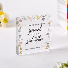 Gift for Godmother Christening Thank You Acrylic Plaque Elegant Keepsake with Heartfelt Quote Special Present from Godchild for Baptism