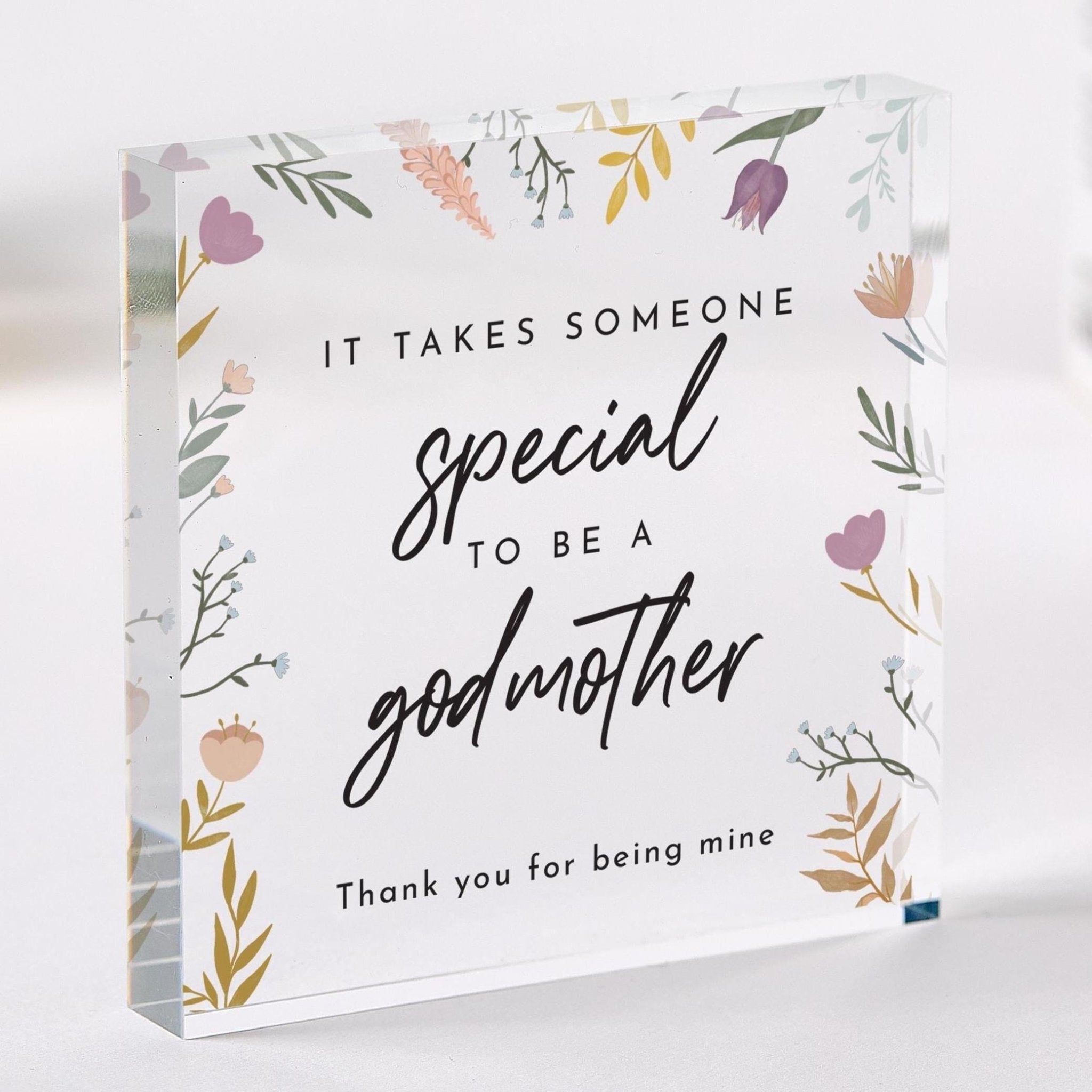 Gift for Godmother Christening Thank You Acrylic Plaque Elegant Keepsake with Heartfelt Quote Special Present from Godchild for Baptism