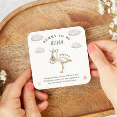 Gift for New Mum Personalised Mummy to Be Coaster with Stork Design Baby Shower Gift Idea for Mum to Be Pregnancy Keepsake