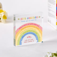 Gift for Teacher Personalised Rainbow Teacher Thank You Acrylic Plaque Colourful Acrylic Block for Nursery Primary or Secondary Teacher