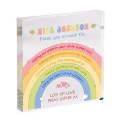 Gift for Teacher Personalised Rainbow Teacher Thank You Acrylic Plaque Colourful Acrylic Block for Nursery Primary or Secondary Teacher