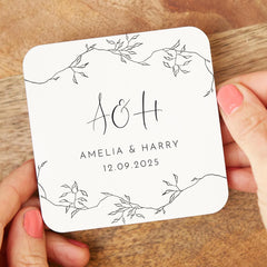 Gift for Wedding with Initials Personalised Wedding Coaster Elegant Monogram Keepsake with Names & Date Engagement or Anniversary Gift