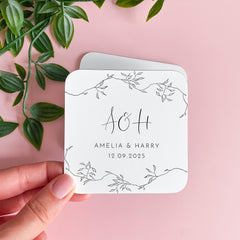 Gift for Wedding with Initials Personalised Wedding Coaster Elegant Monogram Keepsake with Names & Date Engagement or Anniversary Gift