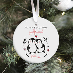 Girlfriend Ornament To My Beautiful Girlfriend Personalised Ornament with Name Cute Penguin Design Gift for Her