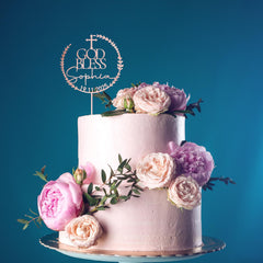 Gold Baptism Cake Topper, Custom Name & Date, Christening God Bless, Wooden Silver Rose Gold Black Communion Decor