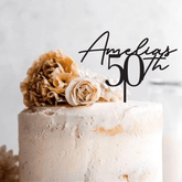 Gold Birthday Cake Topper, Custom Name & Age, Wooden Rustic Decor, Gold Silver Rose Gold Black, 40th - 60th Celebration