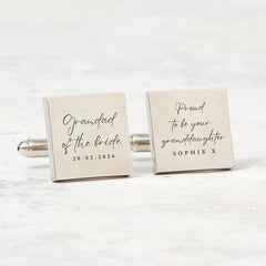 Grandad of the Bride Cufflinks Gift from Granddaughter Personalised Wedding Keepsake with Name and Date Engraving for Grandad Grandfather