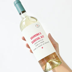 Grandma’s Survival Kit Wine Label Funny Mother’s Day Christmas Nan’s Birthday Gift Wine Sticker Prosecco Bottle Sticker for Granny Nanny