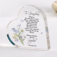 Grandmother of The Bride Gift Wedding Day Gift for Grandma Heart Keepsake from Bride Sentimental Present Thank You Poem Acrylic Plaque