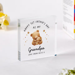 Grandpa Bear Gift Acrylic Plaque Cute 1st Father's Day Gift from Grandchild Cute Keepsake with Teddy for Grandfather Grandad Present