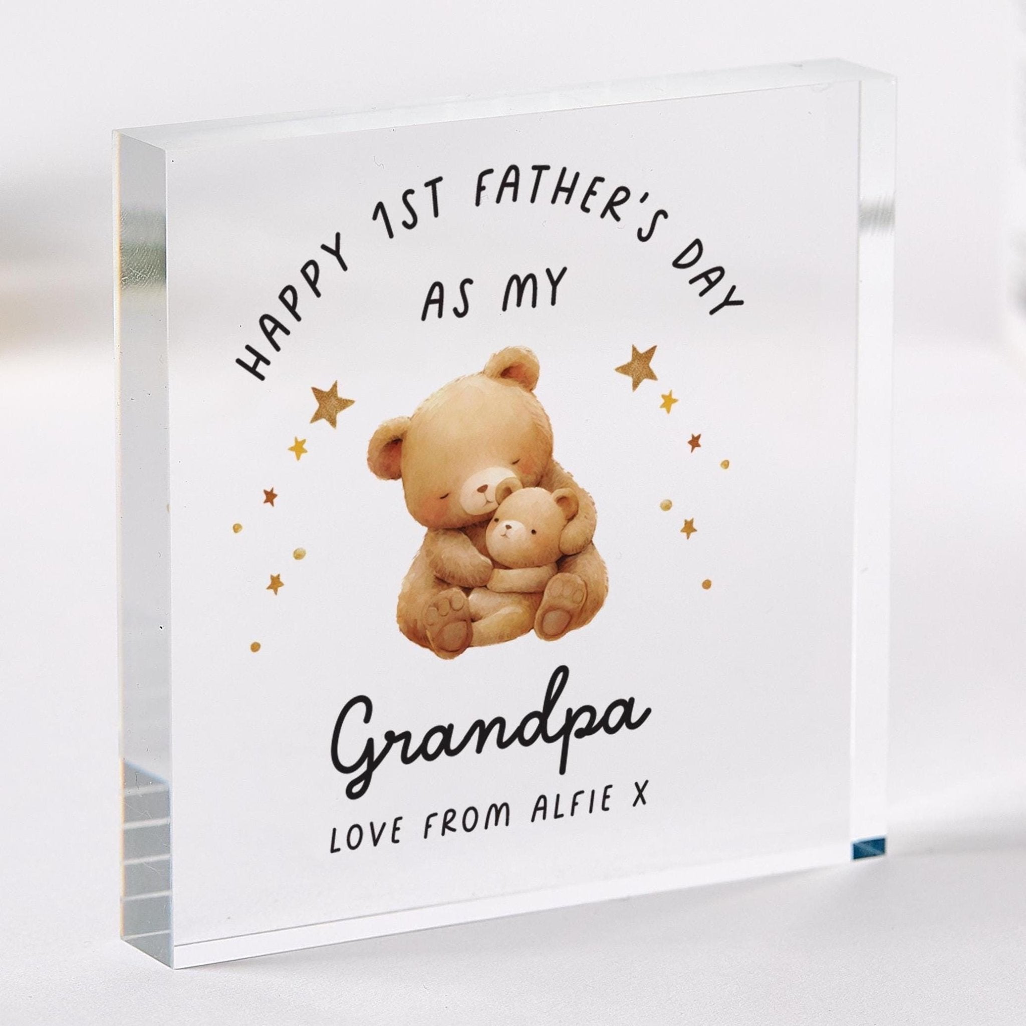 Grandpa Bear Gift Acrylic Plaque Cute 1st Father's Day Gift from Grandchild Cute Keepsake with Teddy for Grandfather Grandad Present