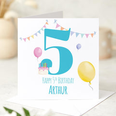 Happy 5th Birthday Card for Boy Colourful Balloons and Cake Fun Celebration Card Ideal for Son Grandson or Special Little Boy I am Five
