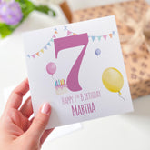 Happy 7th Birthday Card for Girl I am Seven Colourful Balloons and Cake Cute Keepsake Card Ideal for Daughter Granddaughter or Niece Seventh