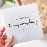 Happy Birthday Card for Wife Girlfriend To My Everything Minimal Romantic Design with Pink Heart Husband Boyfriend