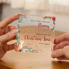 Happy Christmas Acrylic Plaque – Cute Festive Keepsake Gift for Mum Auntie Nanny Godmother or Grandma from Daughter Nephew Niece Grandchild