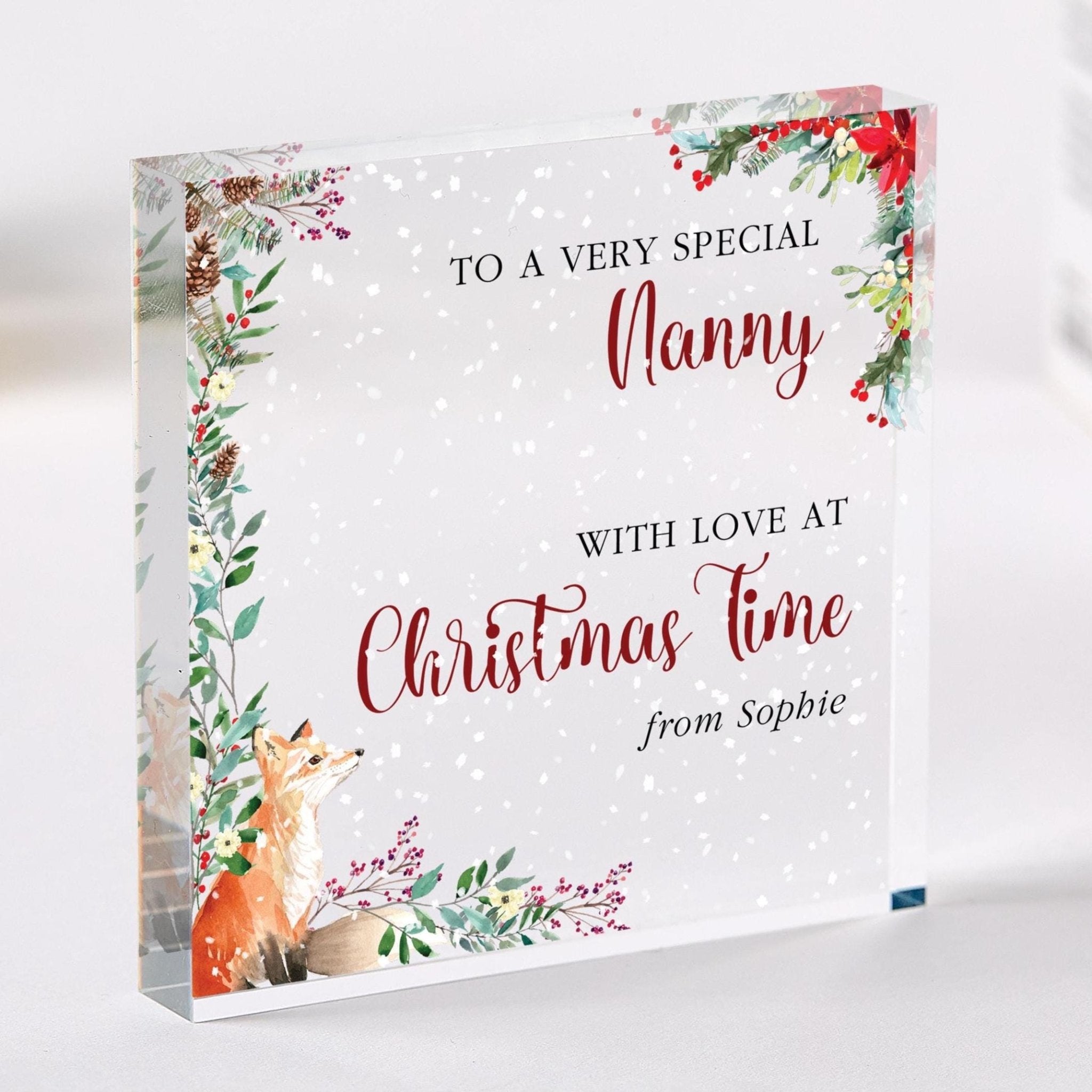 Happy Christmas Acrylic Plaque – Cute Festive Keepsake Gift for Mum Auntie Nanny Godmother or Grandma from Daughter Nephew Niece Grandchild