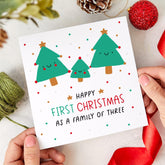 Happy First Christmas As A Family Of Three Card Mummy Daddy And Baby Cute Xmas Trees Family 1St Christmas With Baby Xmas New Mum Dad Card