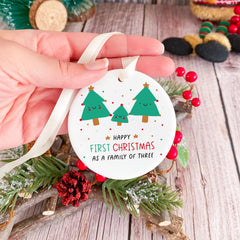 Happy First Christmas as a Family of Three Ornament with Cute Christmas Tree Design Family Holiday Keepsake New Mum Dad Gift Our 1st Xmas