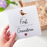 Happy First Christmas As My Grandma Card With A Robin Bird Santa Hat Greeting Card To My Grandma Happy 1St Xmas For Her
