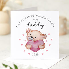 Happy First Valentine's Day Card for Daddy 2025 Adorable Teddy Bear Design Sweet Card from Baby Thoughtful Keepsake for New Dad Daughter Son