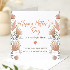 Happy Mother's Day Card Elegant Floral Card for Mum Beautiful Botanical Card for Mother Thank You Card for Mum Card for Mummy New Mum Gift