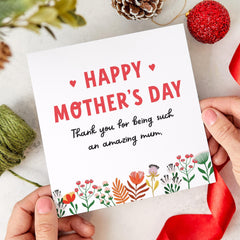 Happy Mother's Day Card Floral Thank You Card for Mum Cute Botanical Card for Mother Birthday Card for Mum Appreciation Card for Mama