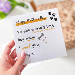 Happy Mother's Day Card for Dog Mum Cute Funny Message from Pet Personalised Gift for Dog Lovers with Paw Prints I Woof You With Dog Name