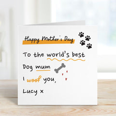Happy Mother's Day Card for Dog Mum Cute Funny Message from Pet Personalised Gift for Dog Lovers with Paw Prints I Woof You With Dog Name