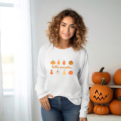 Hello Pumpkin Autumn Sweatshirt Cosy Jumper with Pumpkin Design Halloween Gift for Women