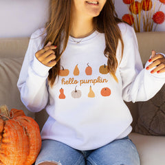 Hello Pumpkin Autumn Sweatshirt Cosy Jumper with Pumpkin Design Halloween Gift for Women