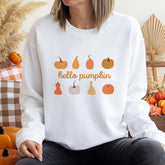 Hello Pumpkin Autumn Sweatshirt Cosy Jumper with Pumpkin Design Halloween Gift for Women