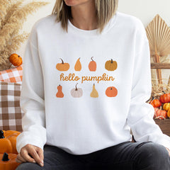 Hello Pumpkin Autumn Sweatshirt Cosy Jumper with Pumpkin Design Halloween Gift for Women