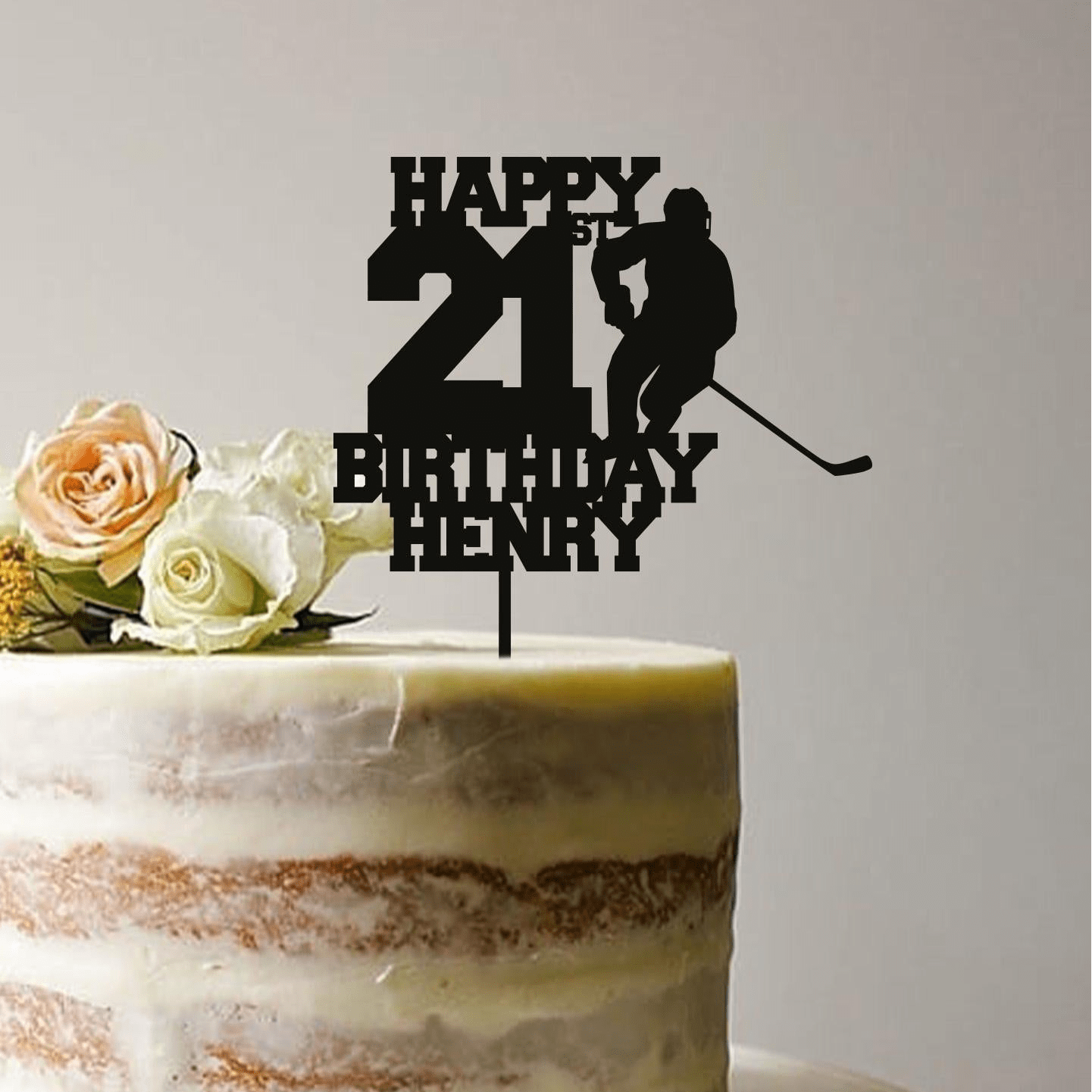 Hockey theme Birthday Cake Topper with Age and Name Personalised Party cake decor 18th 21st 16th 17th birthday for man adult