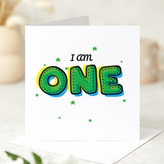 I am One Personalised kids First Birthday Card Fun and Colourful Card for Nephew Niece or Grandchild Sweet Keepsake for 1st 2nd 3rd Birthday