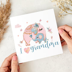 I Love Grandma Card Cute Elephant Grandmother’s Day Mother's Day Birthday Gift from Grandkids Thoughtful Keepsake for Nana Nanny Granny