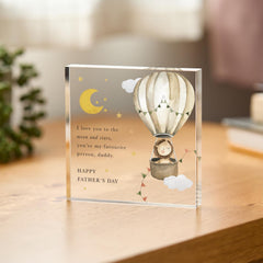 I Love You to the Moon and Stars Daddy Acrylic Plaque Father's Day Gift Cute Hot Air Balloon Keepsake for Dad from Kids or Baby