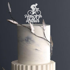 Cycling birthday cake topper with age and name for him Personalised bicycle party decor 20th 50th 60th 70th 30th 40th For boy adult man