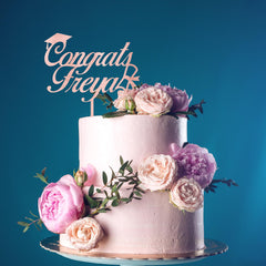 Congrats Wooden Cake Topper for Graduation wood cake topper with cap Black gold rustic white pink Graduation Party decor gift Class of 2025