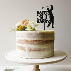 Men Personalised Golf Birthday Cake Topper with Age and Name Wooden Golf Party cake Decor 30th 40th 50th 60th 70th for Man Him Golf Lover