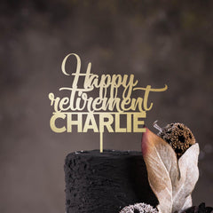 Personalised Retirement Cake Topper with Name Wooden Retirement Decor Happy Retirement Retired Men Women Party Decoration Faraway
