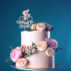 Cycling birthday cake topper with age and name for him Personalised bicycle party decor 20th 50th 60th 70th 30th 40th For boy adult man