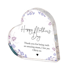 Personalised Mother’s Day Acrylic Heart Plaque - Gift for Mum