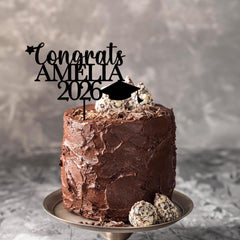 Personalised Graduation Cake Topper Wooden Congrats Name Class Of 2026 Gift
