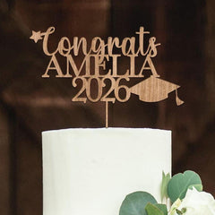 Personalised Graduation Cake Topper Wooden Congrats Name Class Of 2026 Gift