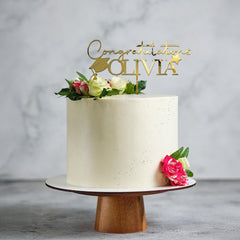 Personalised Congratulations Graduation Cake Topper Gold Silver Acrylic Mirror Name