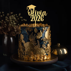 Personalised Graduation Cake Topper Name Year Wooden Rose Gold Class Of 2026