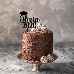 Personalised Graduation Cake Topper Name Year Wooden Rose Gold Class Of 2026
